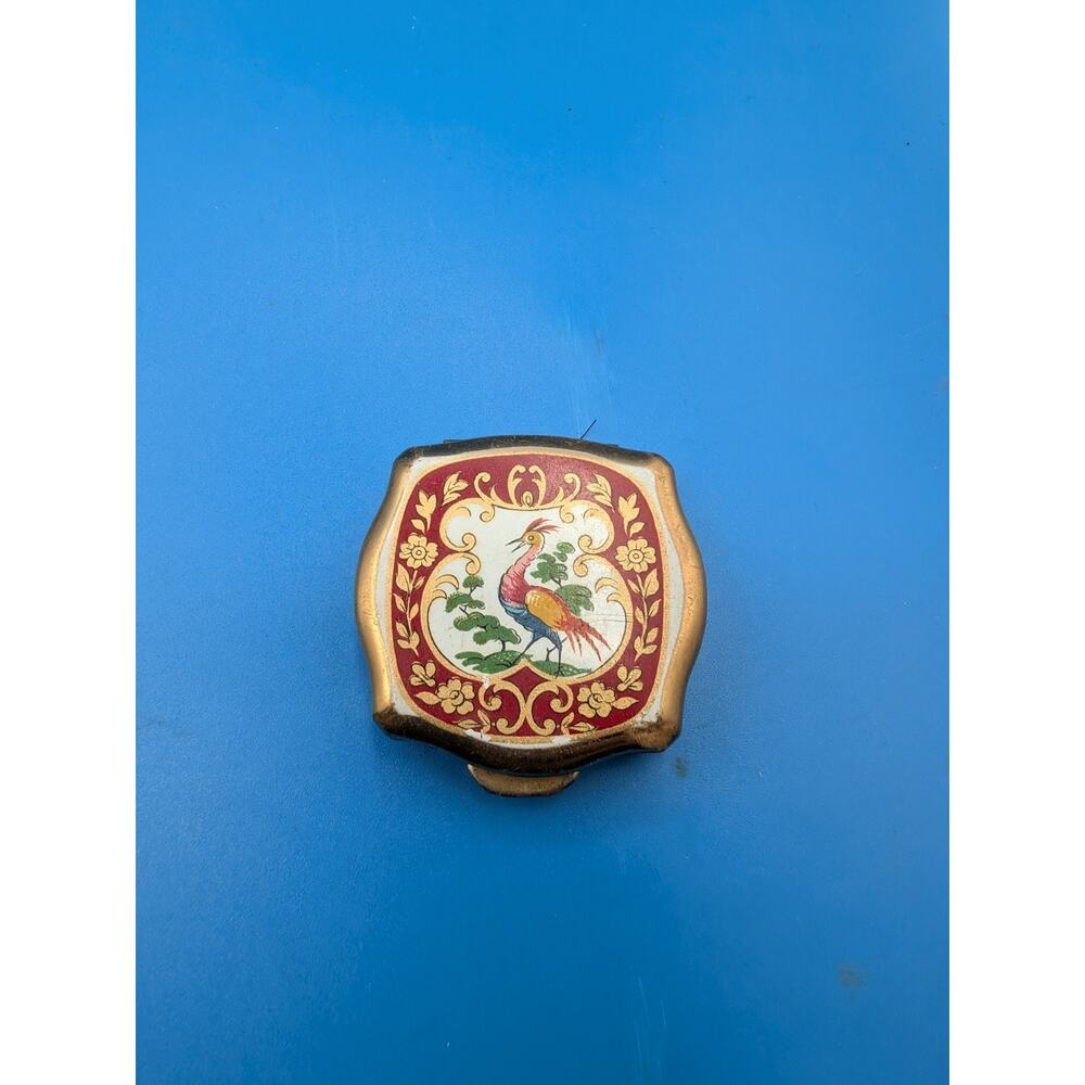 Stratton Enamel Pocket Ashtray Gold Tone Bird Design Metal